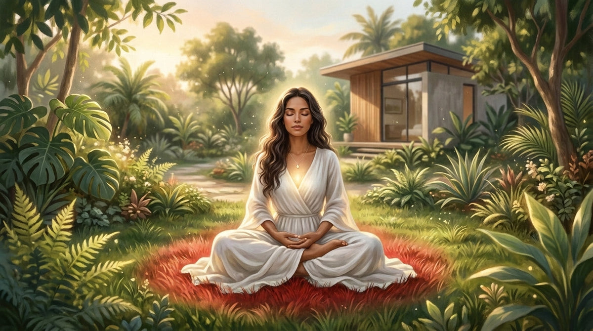 mulher meditanto com aterramento para equilibrar chakra base
